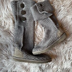 UGG Gray Knit Button Boots